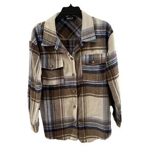 BLUE B Multicolor Plaid Flannel Button Up Shirt Jacket Shacket Small Cozy